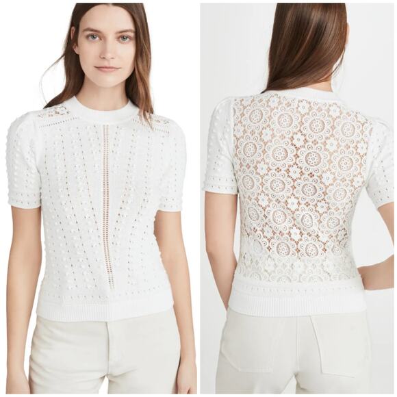 See By Chloe Tops - See by Chloe Crochet Knit Short Sleeve Sweater Top White XS